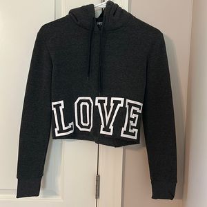 Super nova cropped charcoal gray Shepra lined hood sweatshirt